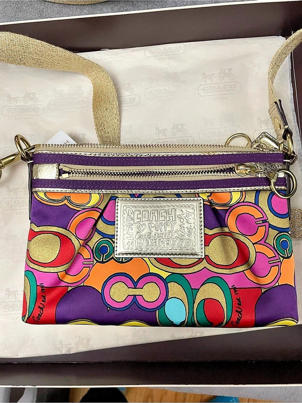 Coach Pop C Signature Print Bag Crossbody Bag in Purple & Multicolor NWT